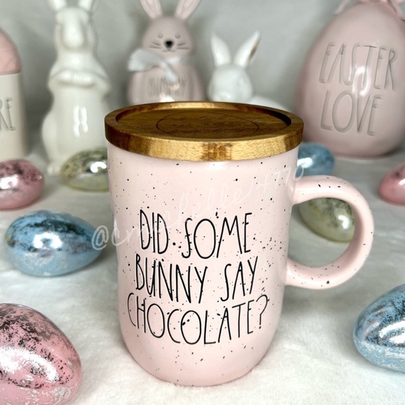 ❌SOLD❌ Rae Dunn Coffee Mug DID SOME BUNNY SAY CHOCOLATE Coaster Lid Easter Pink - Picture 17 of 17